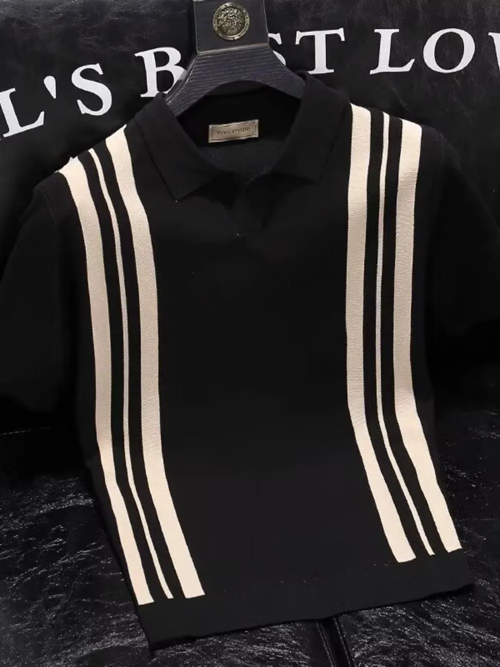Men's Full Size Contrast Striped Short Sleeve Polo Plus Size
