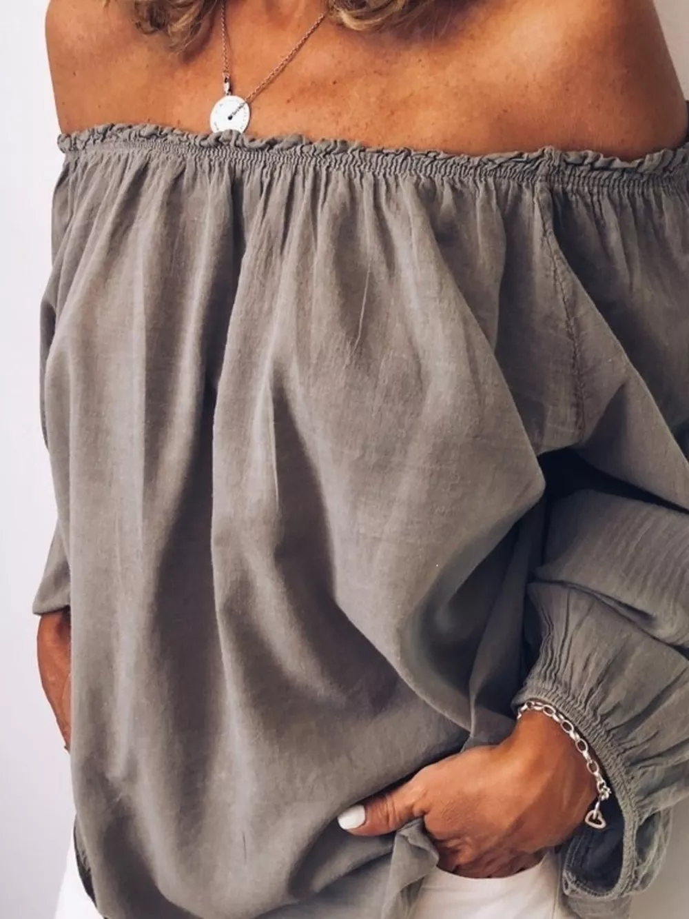 Off-Shoulder Frill Trim Blouse, image 3