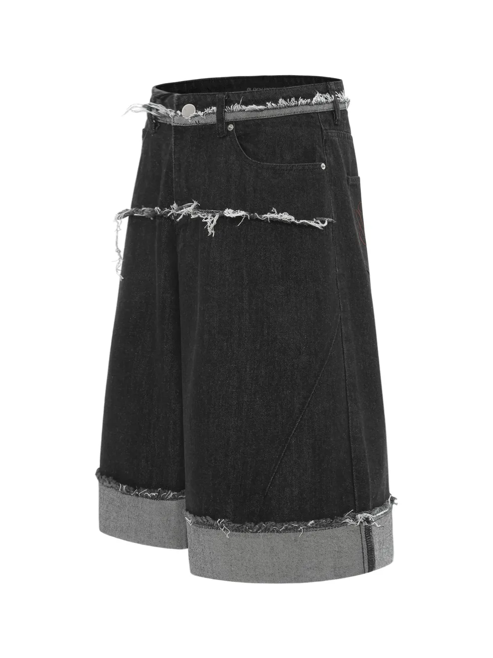 Men's Raw Hem Denim Bermuda Shorts with Contrast Cuffs, image 2