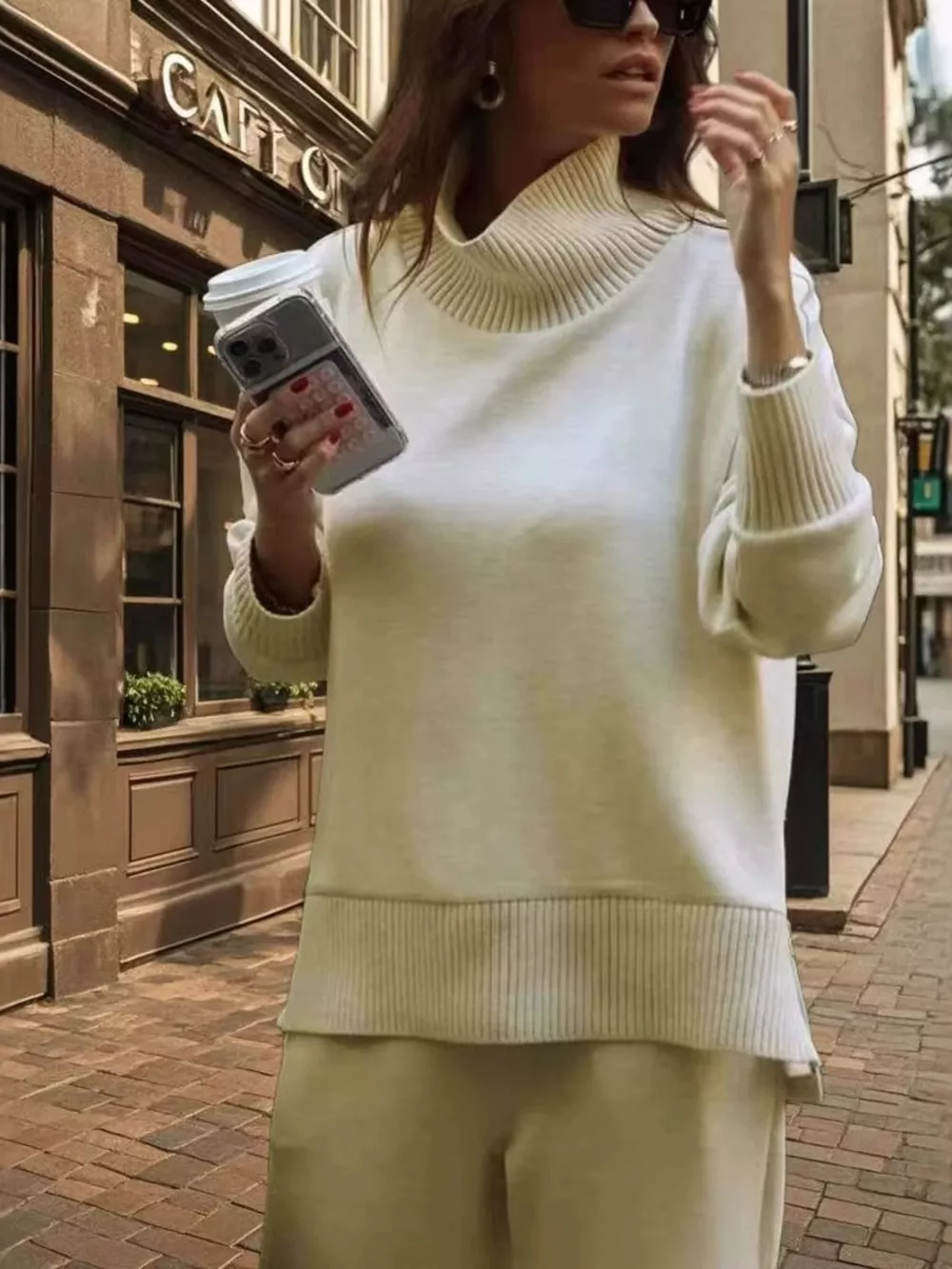 Turtleneck Dropped Shoulder Top and Pants Set, image 4