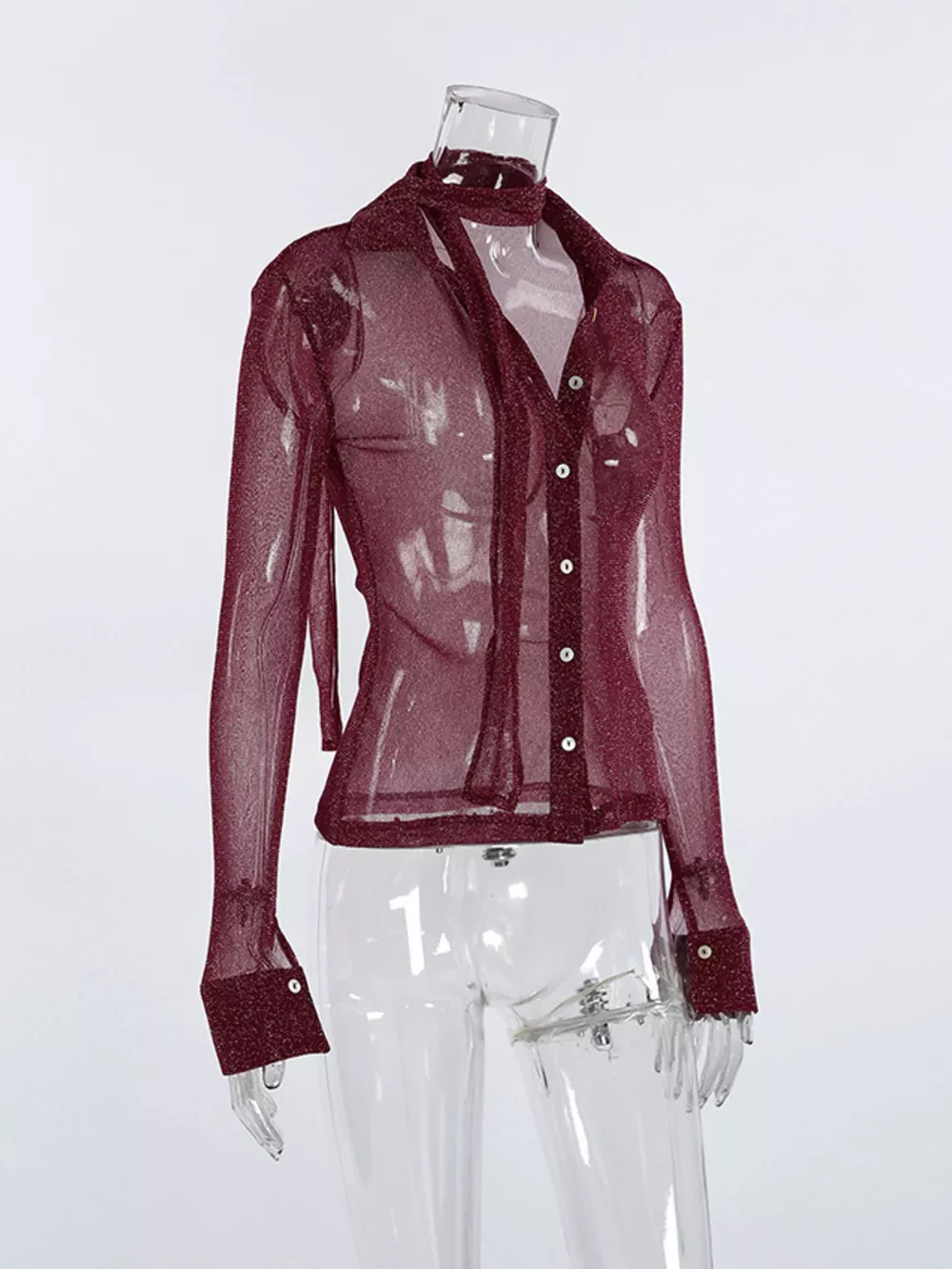 Button Down Long Sleeve Shirt with Scarf, image 7