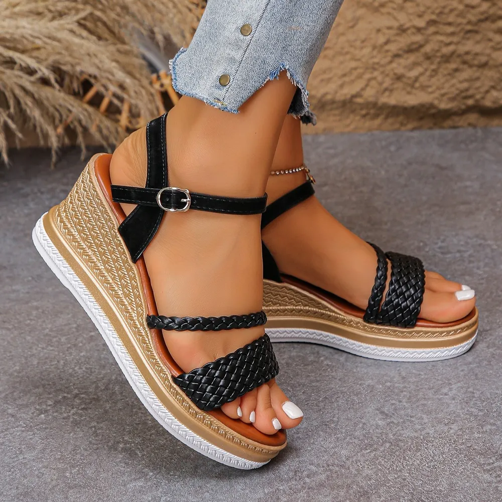 Woven Espadrille Wedge Sandals, image 6