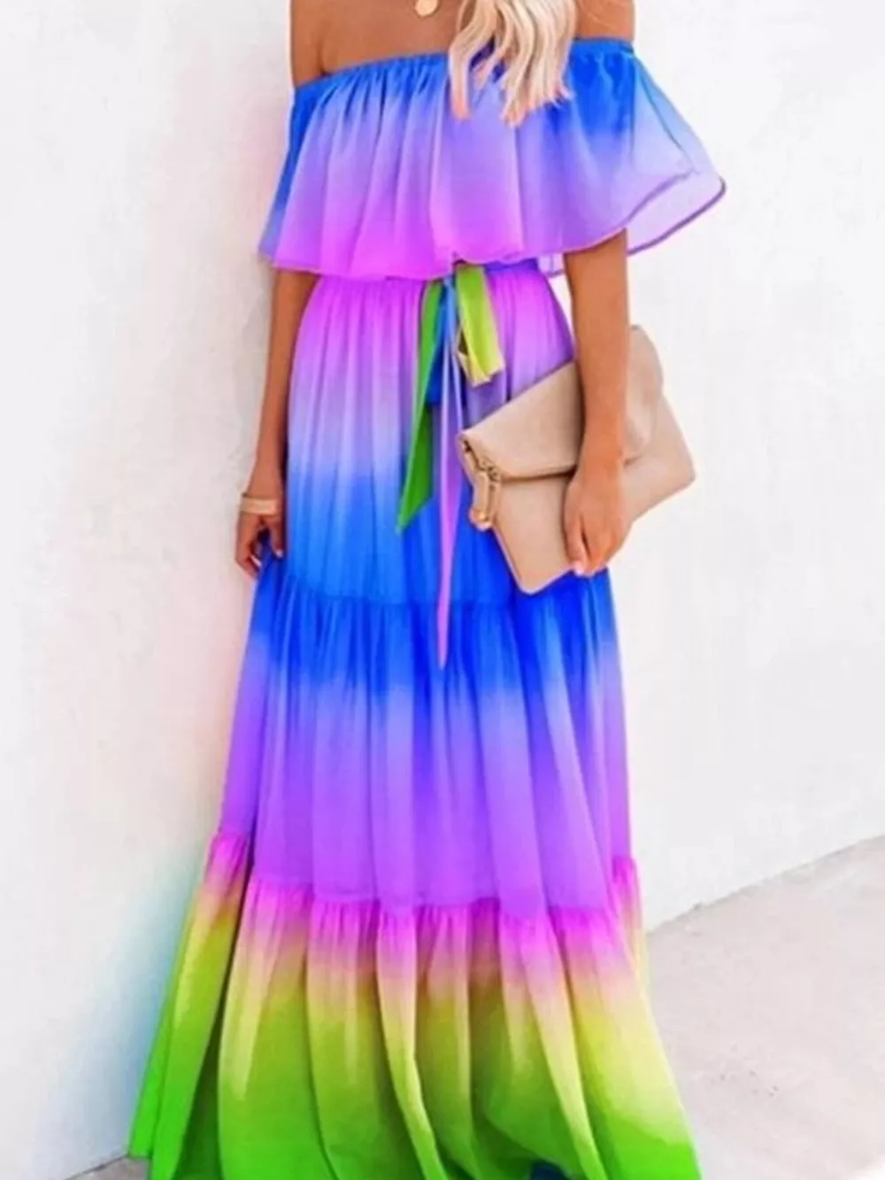 Full Size Off-Shoulder Tiered Maxi Dress Plus Size, image 6