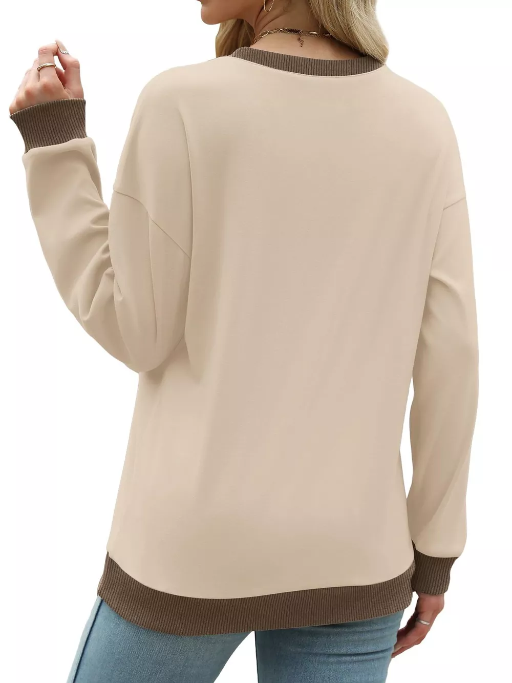 Contrast Trim Crew Neck Casual Sweatshirt, image 15