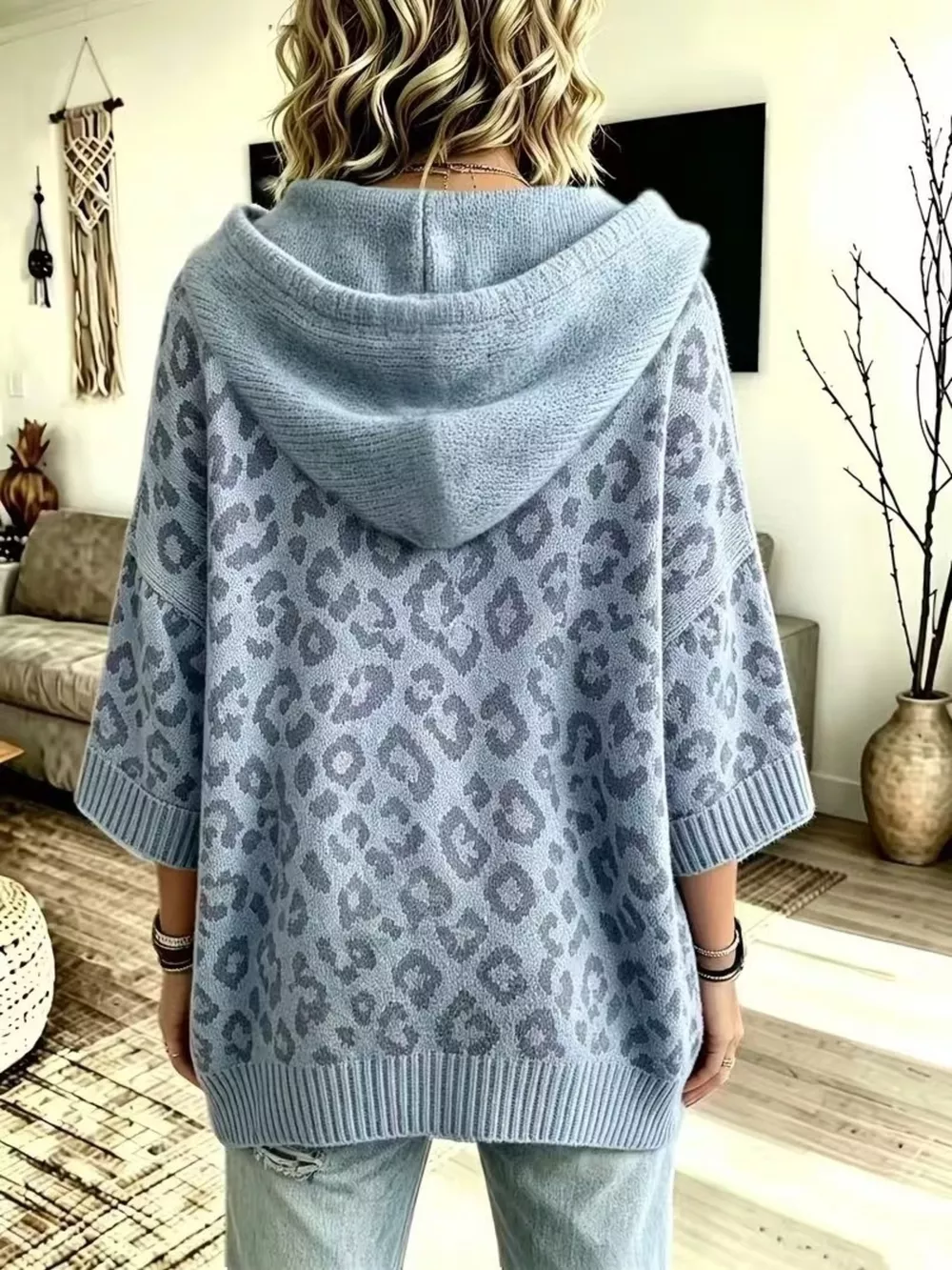 Drawstring Leopard Hooded Sweater, image 10