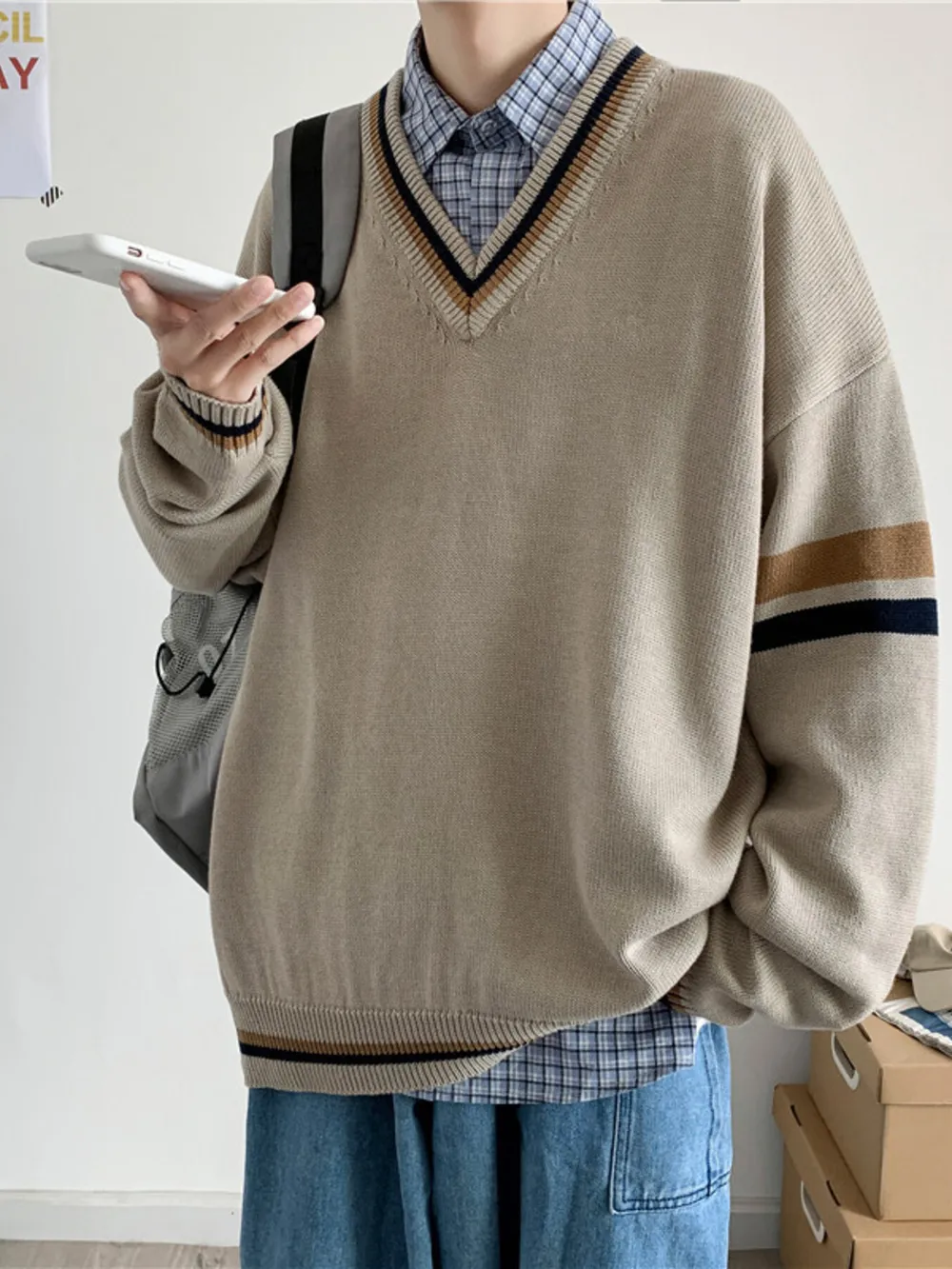 Men's Contrast Striped Long Sleeve Sweater, image 2