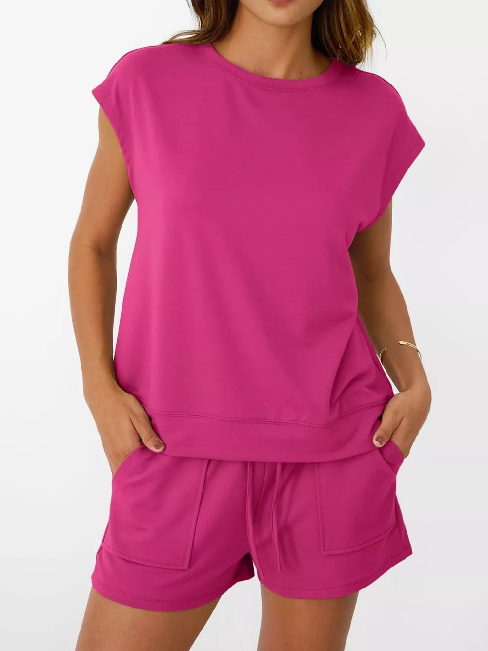 Round Neck Cap Sleeve Top and Shorts Set, image 14