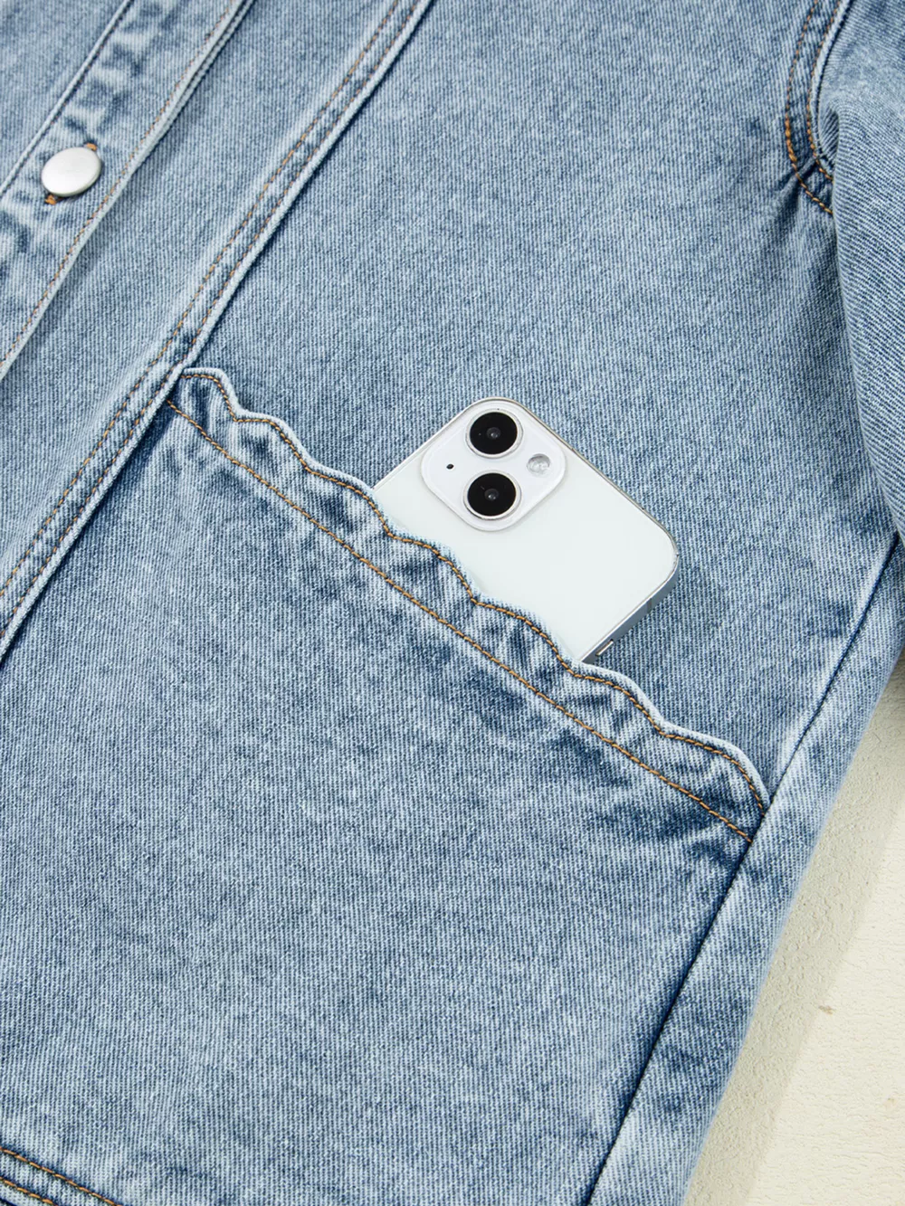 Scallop Trim Collar Patched Pocket Button Up Denim Jacket, image 11