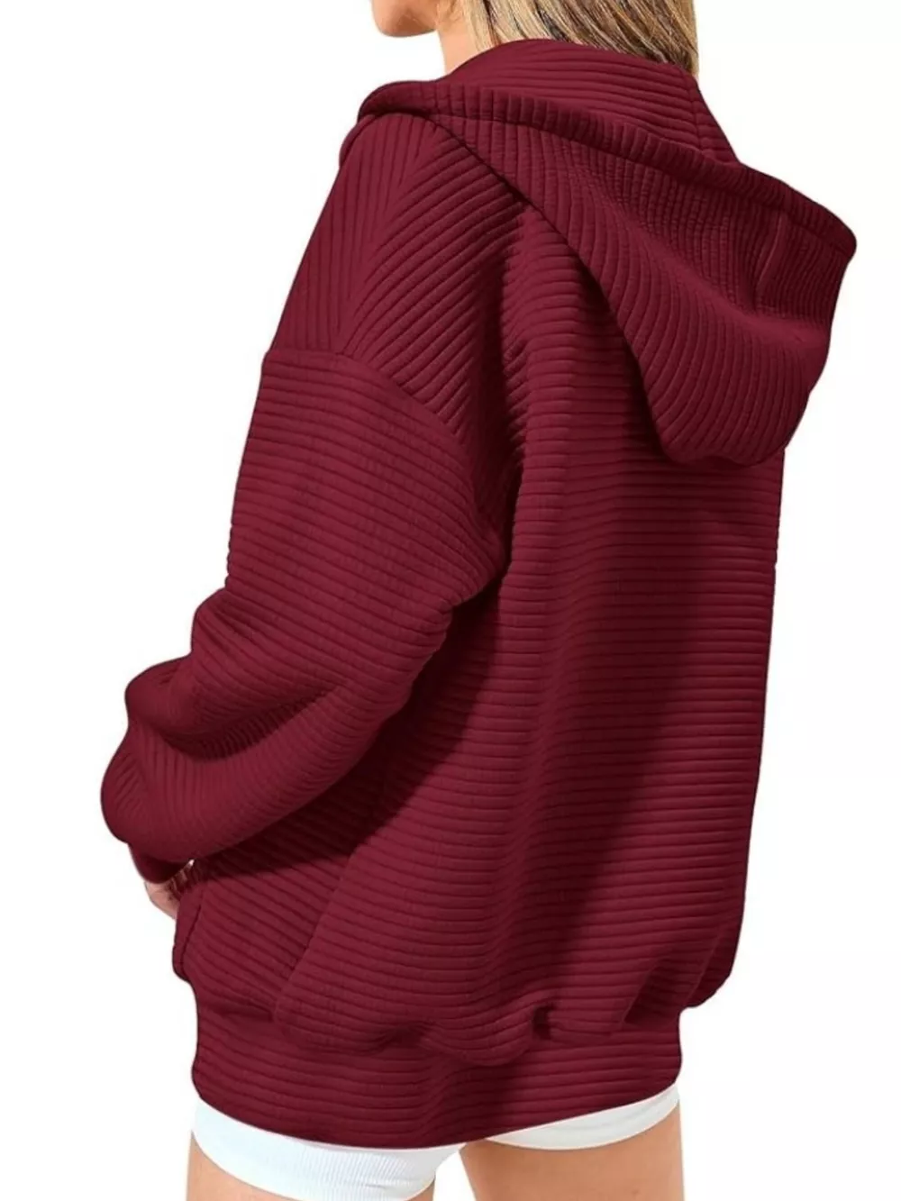 Drawstring Zip Up Dropped Shoulder Hoodie, image 17