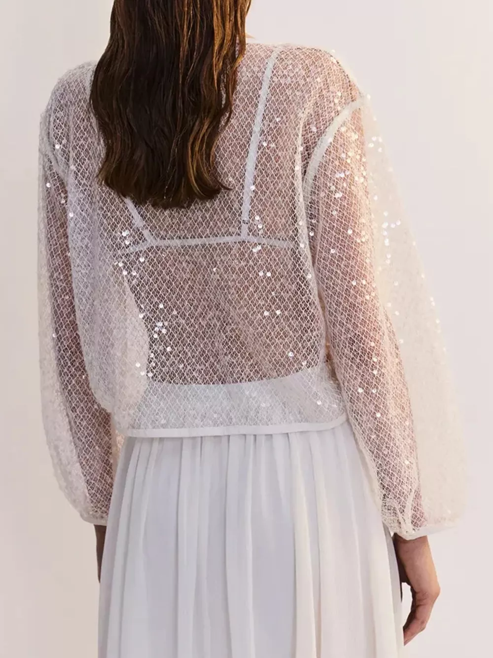 Sheer Sequin Embellished Mesh Beach Cover Up Top, image 5