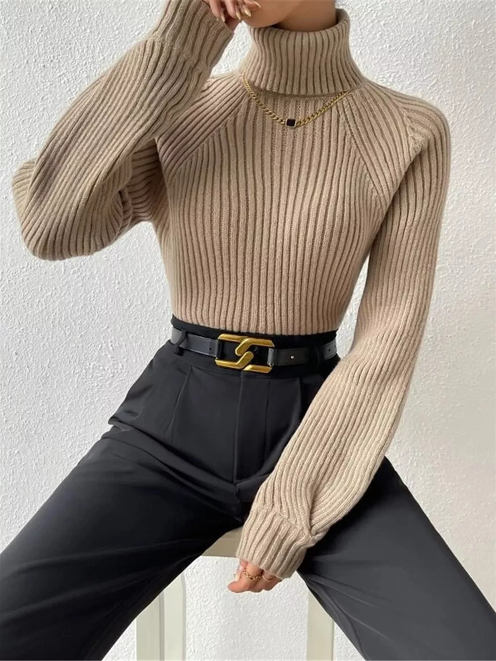 Ribbed Knit Turtleneck Sweater, image 9