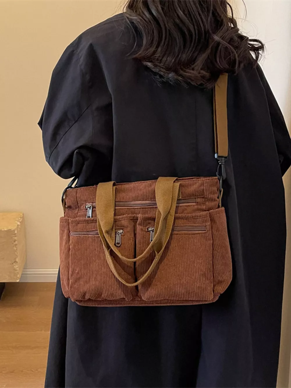 Corduroy Multi-Pocket Crossbody Bag, image 6