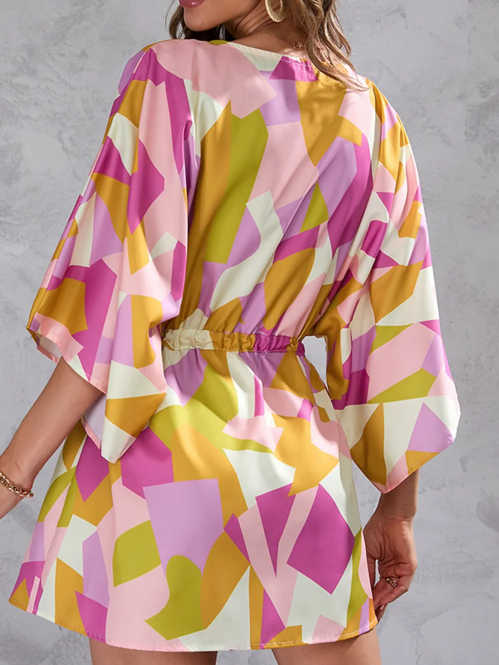 Color Block Drawstring Waist Button Up Dress, image 14