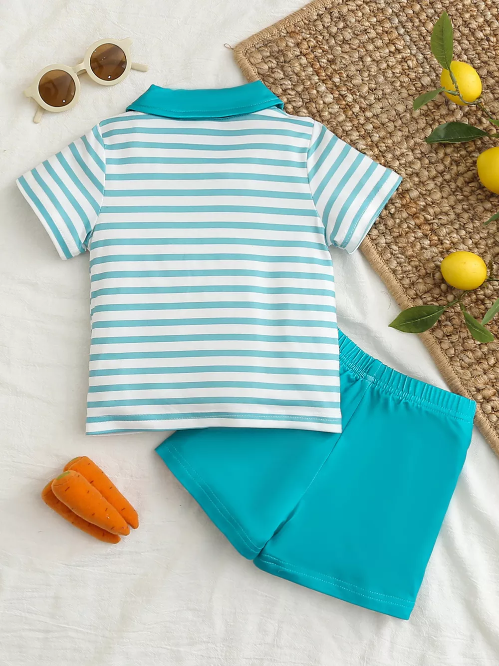 Children's Striped Polo Shirt & Solid Shorts Set, image 12