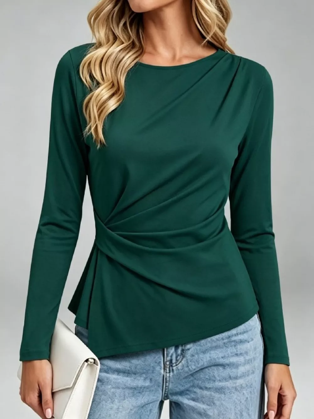 Ruched Waist Long Sleeve T-Shirt, image 3