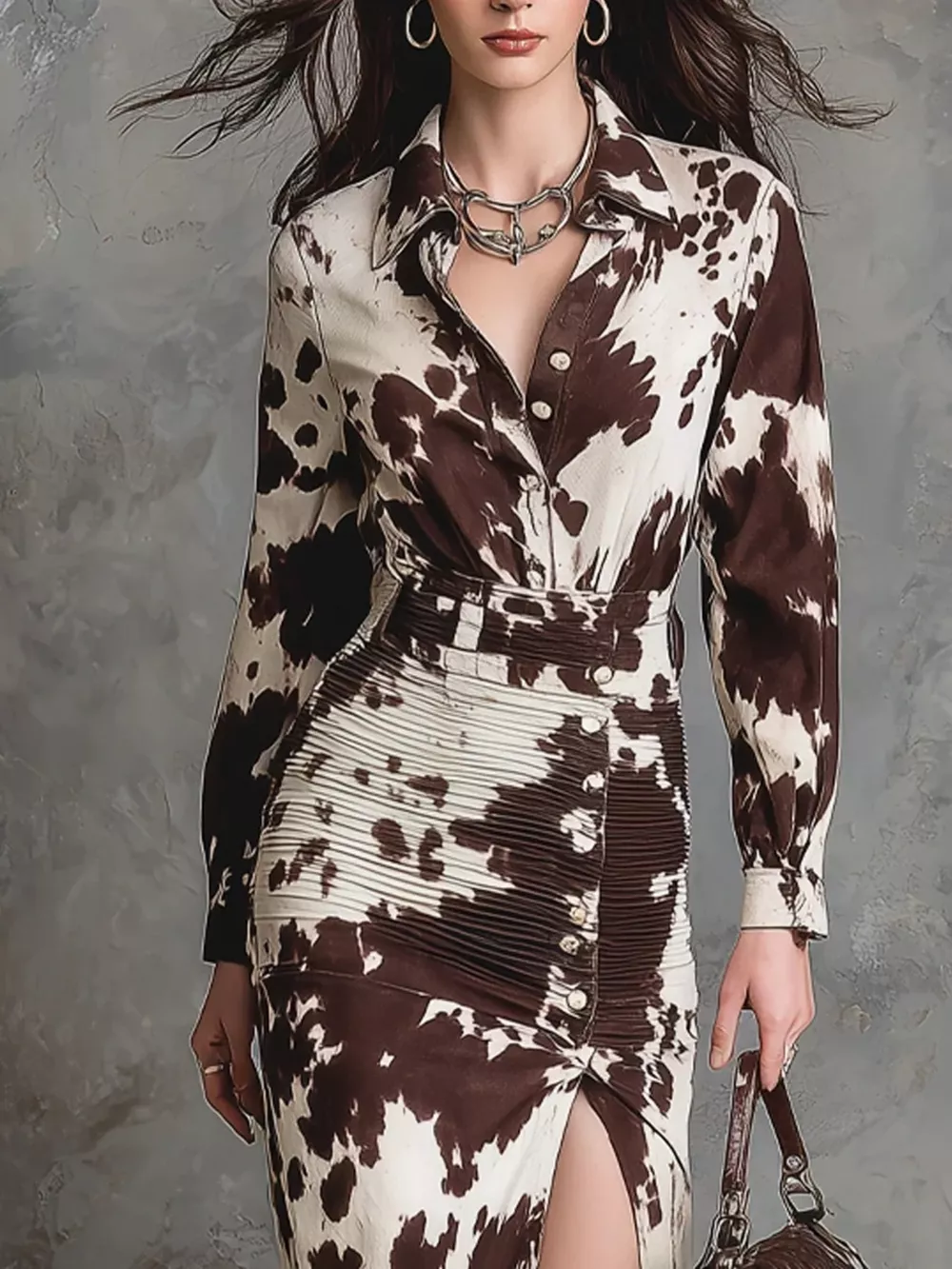 Slit Long Sleeve Shirt Dress, image 2