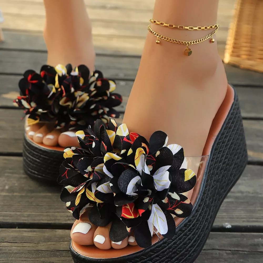 Floral Decor Platform Wedge Sandals, image 5