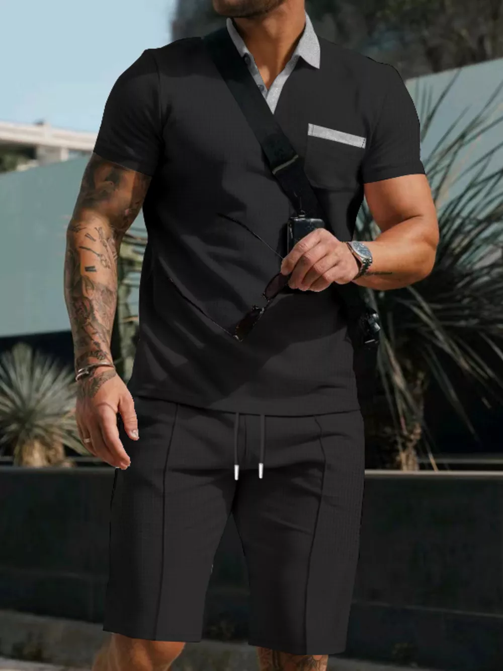 Men's Full Size Casual Short Sleeve Polo & Shorts Set Plus Size