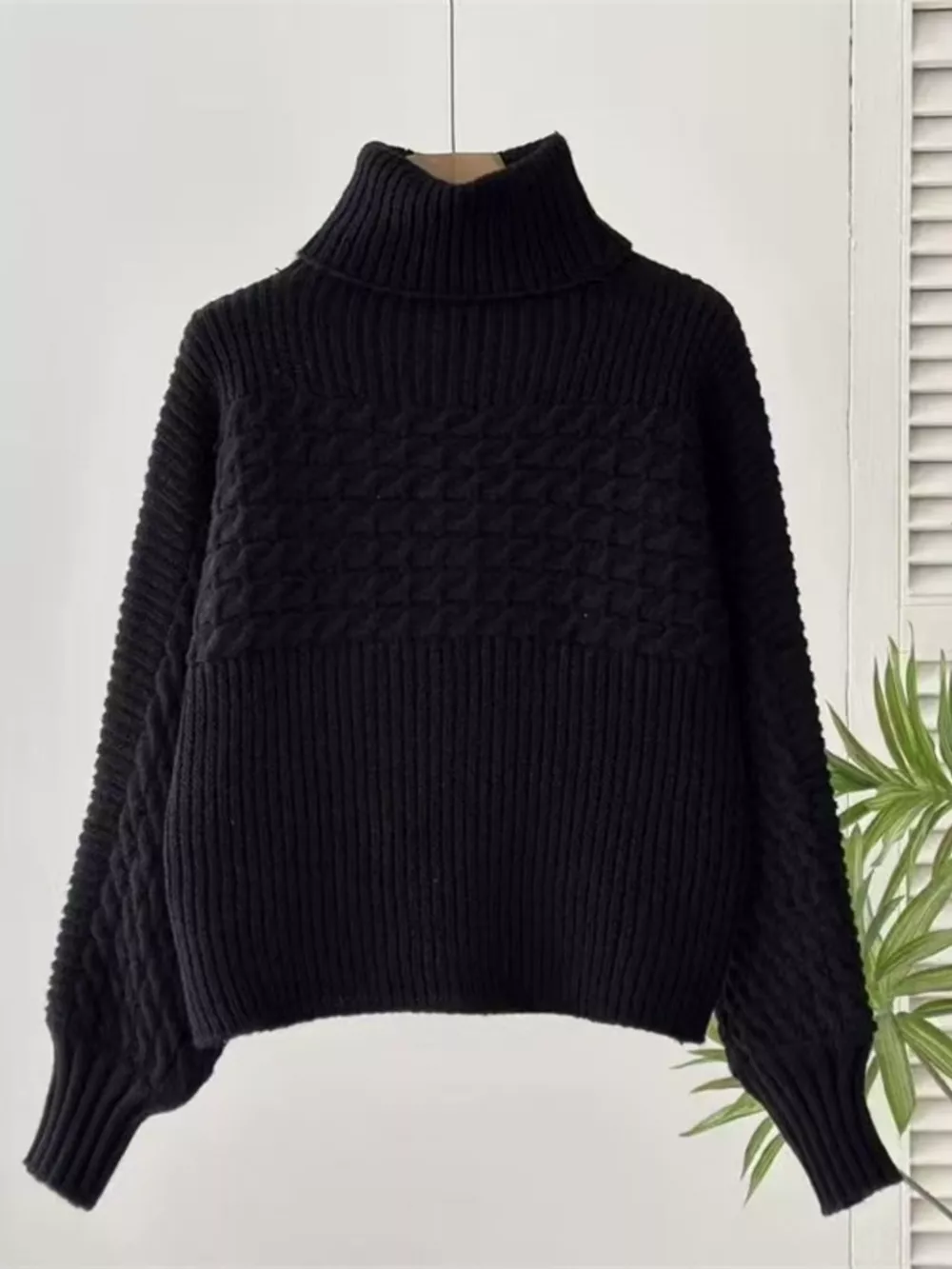 Textured Knit Turtleneck Long Sleeve Sweater, image 12