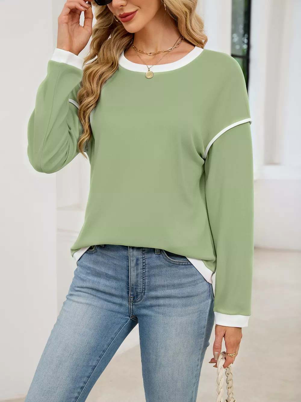 Contrast Trim Long Sleeve Sweatshirt, image 13