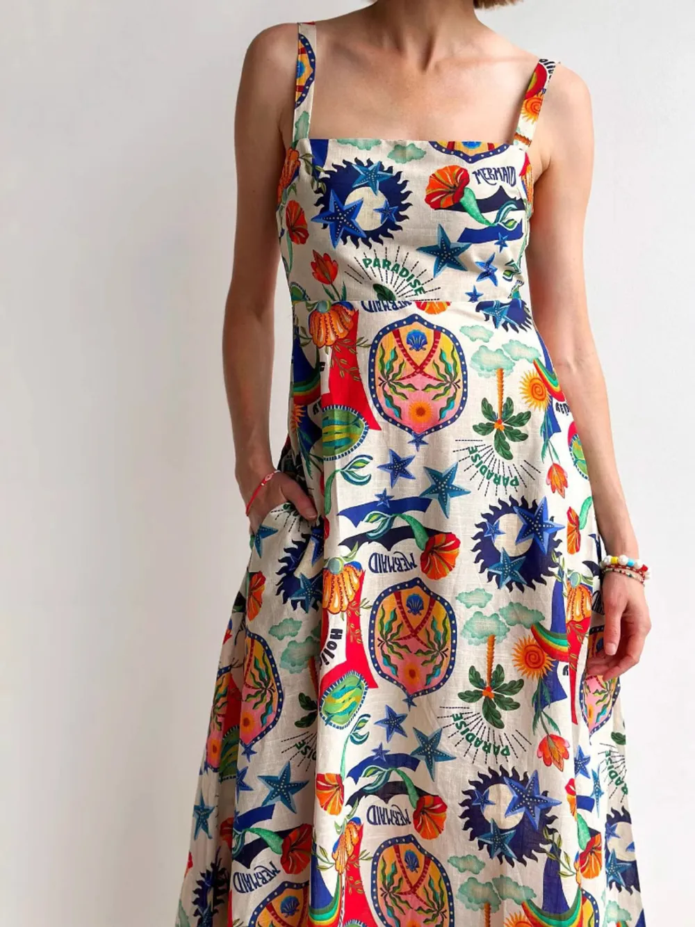 Printed Square Neck Maxi Dress, image 2