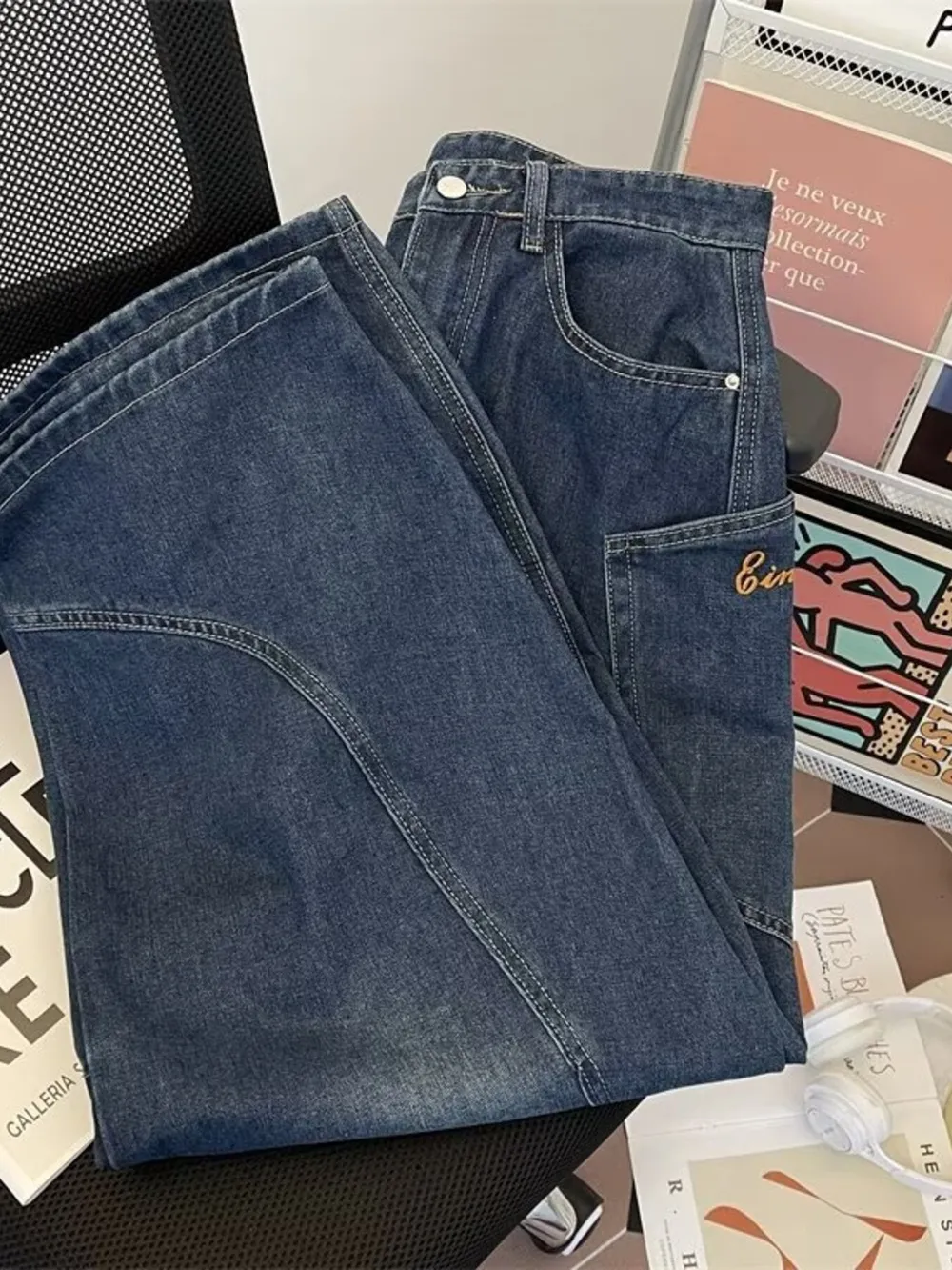 Men's Full Size Vintage Wash Wide Leg Jeans Plus Size, image 5