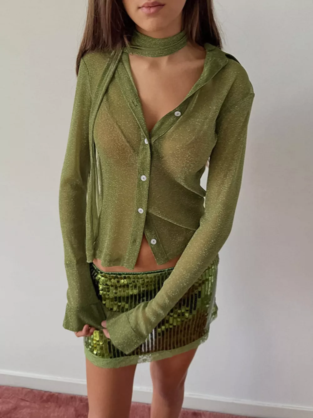Button Up Shirt with Scarf, image 2