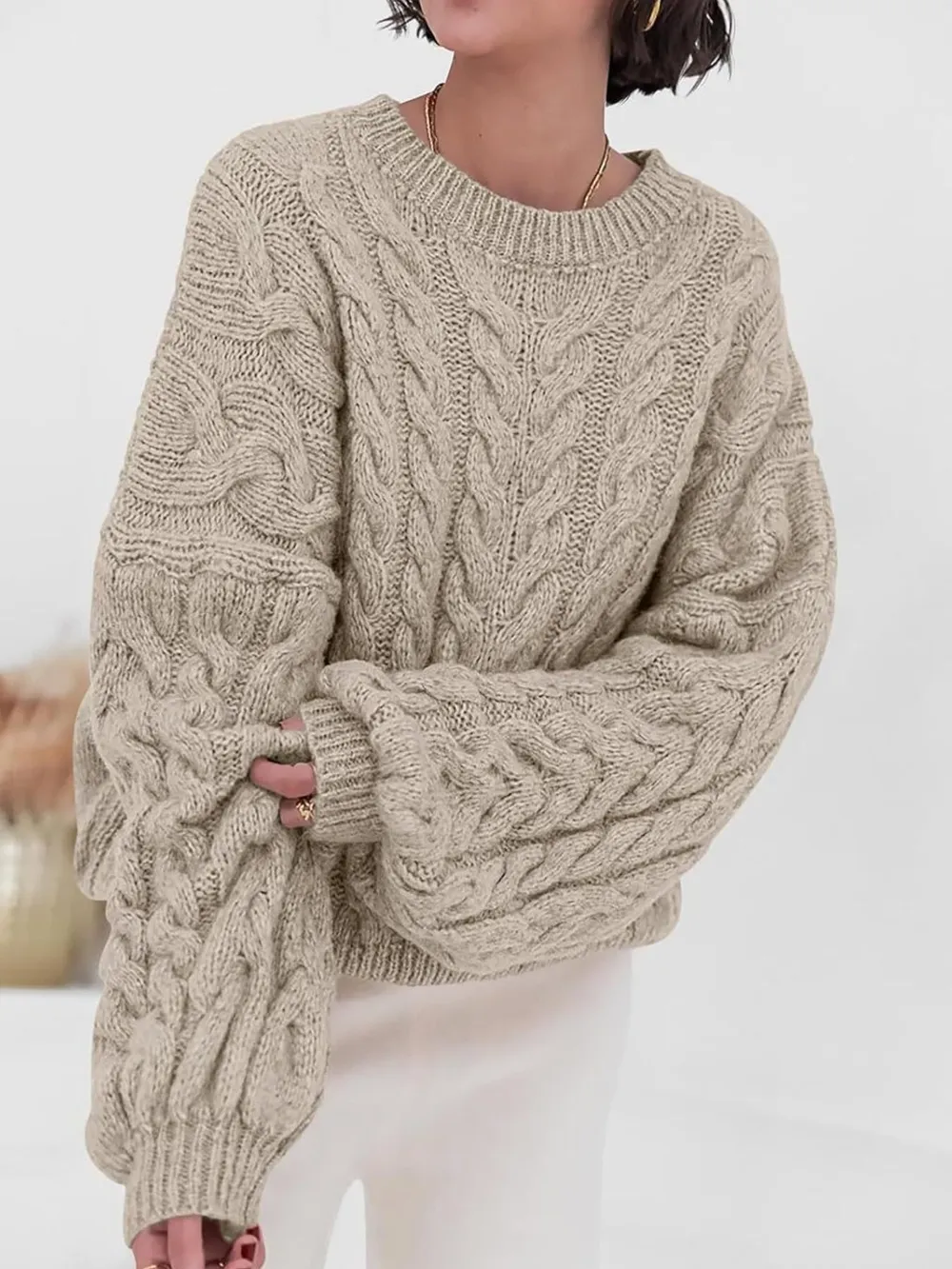 Cable Knit Long Sleeve Sweater, image 22