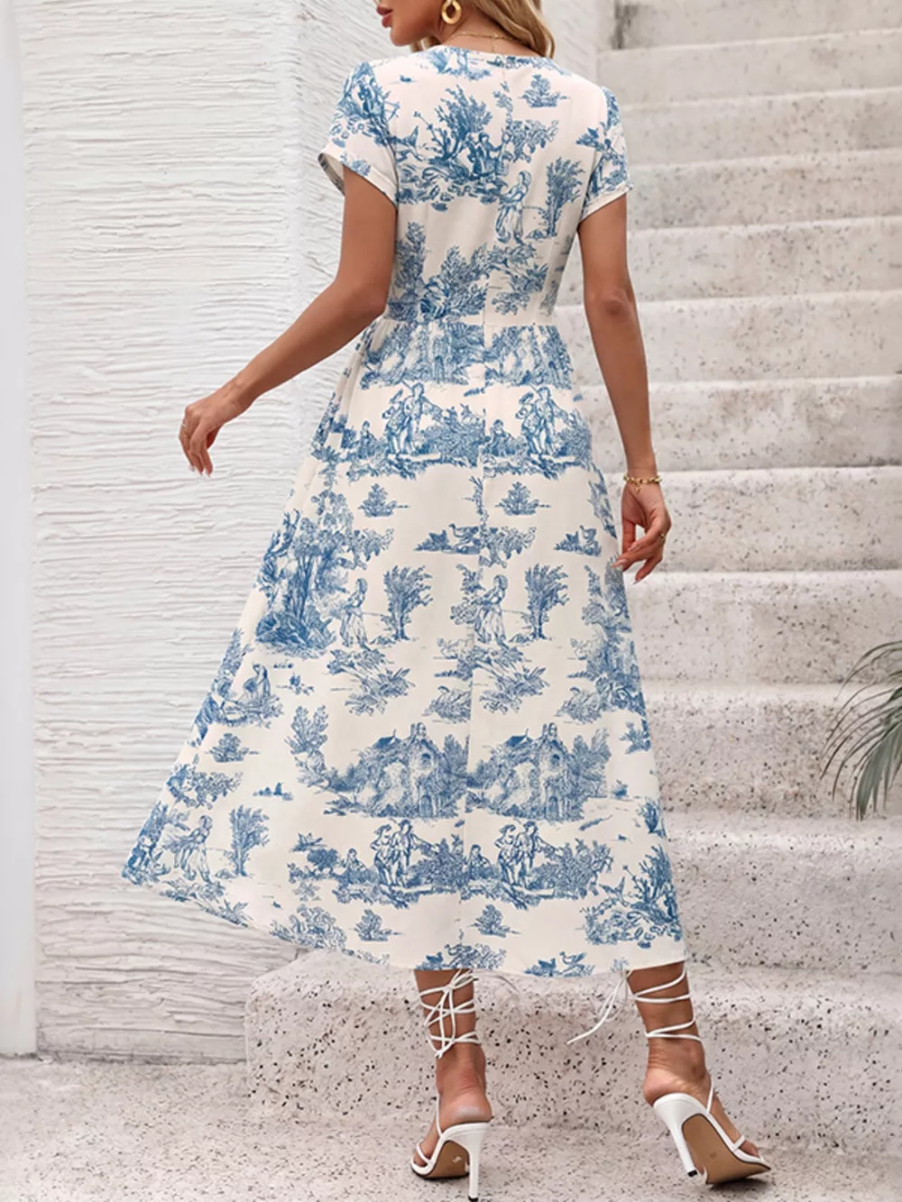 Printed Short Sleeve Midi Dress, image 7