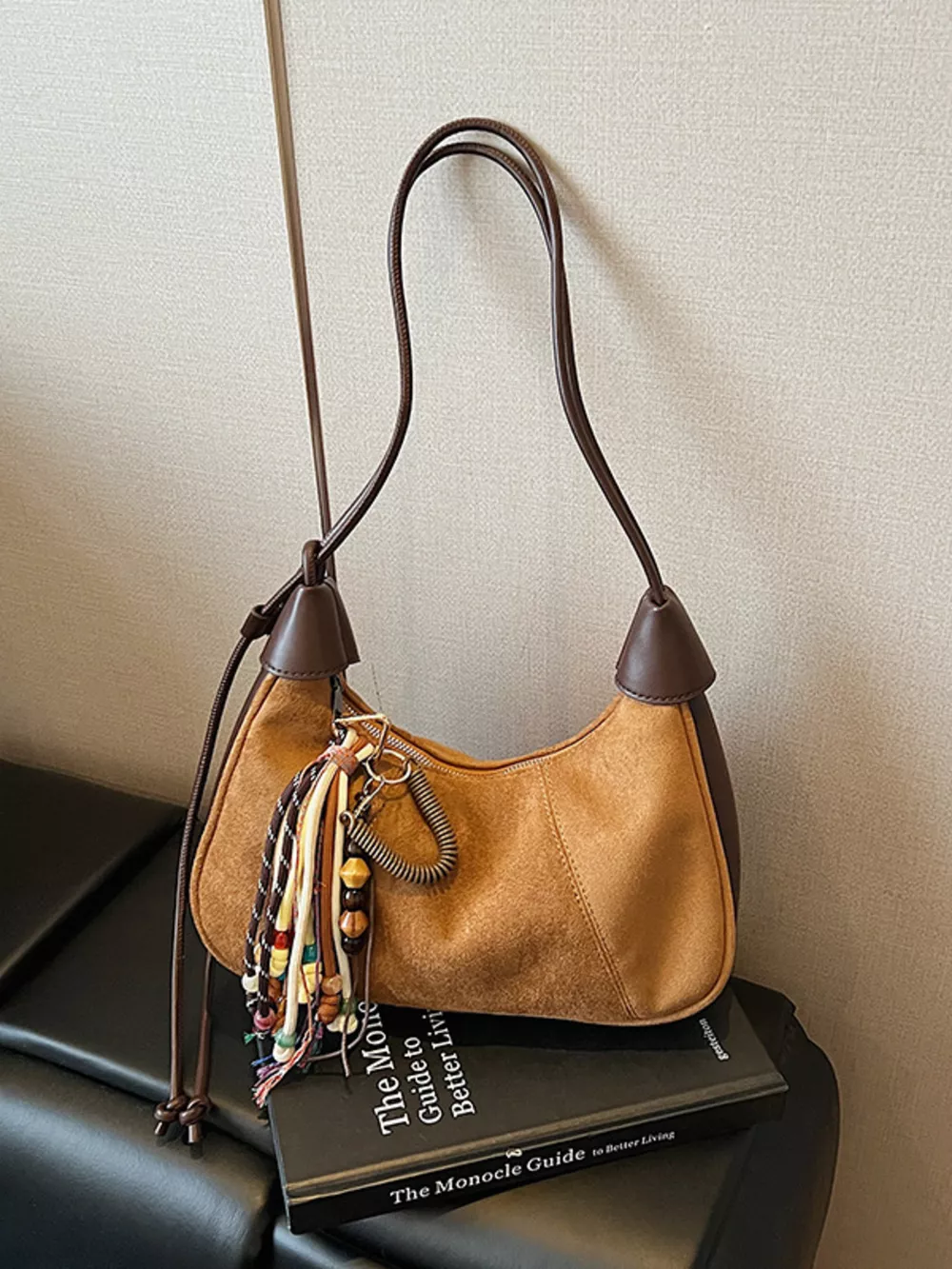 Vintage Suede Tassel Shoulder Bag, image 4