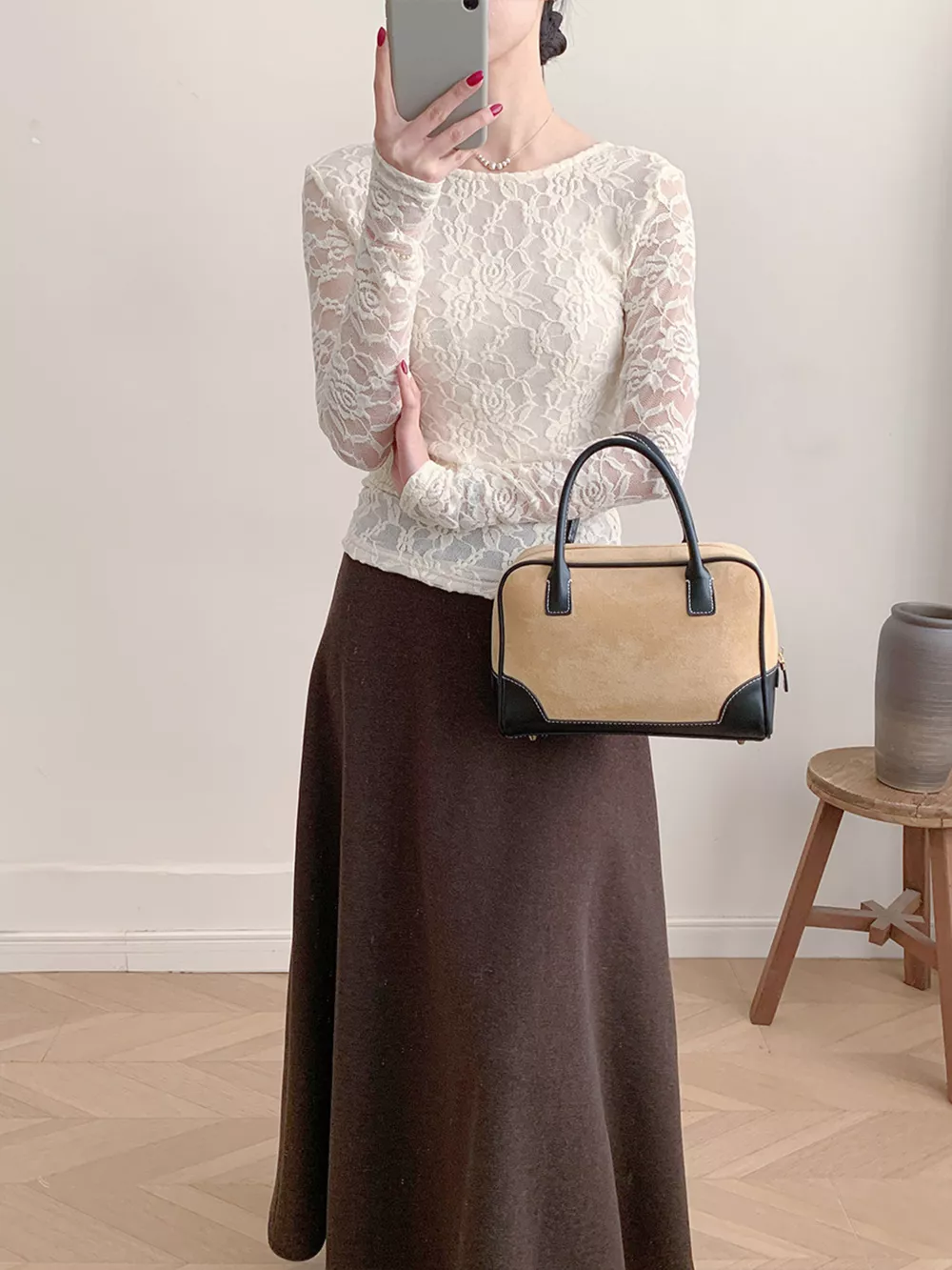 Lace Round Neck Long Sleeve Top, image 7