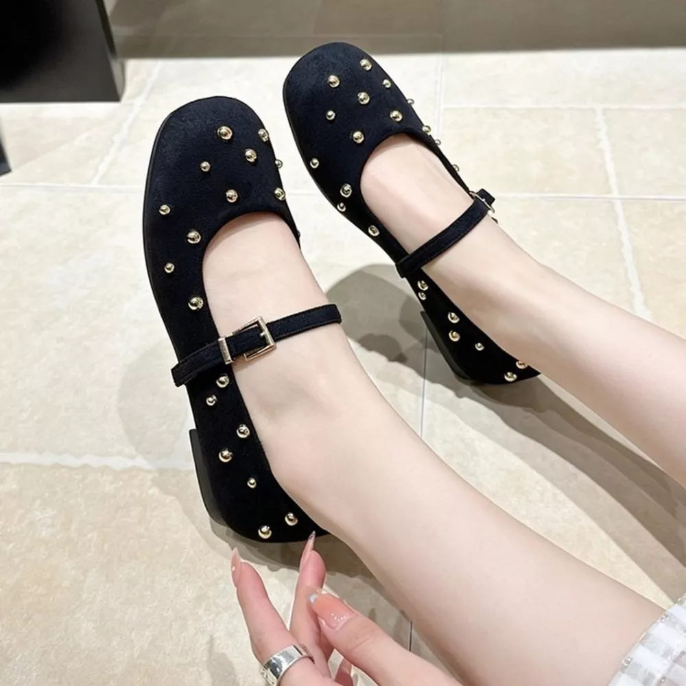 Studded Square Toe Slip-Ons, image 3