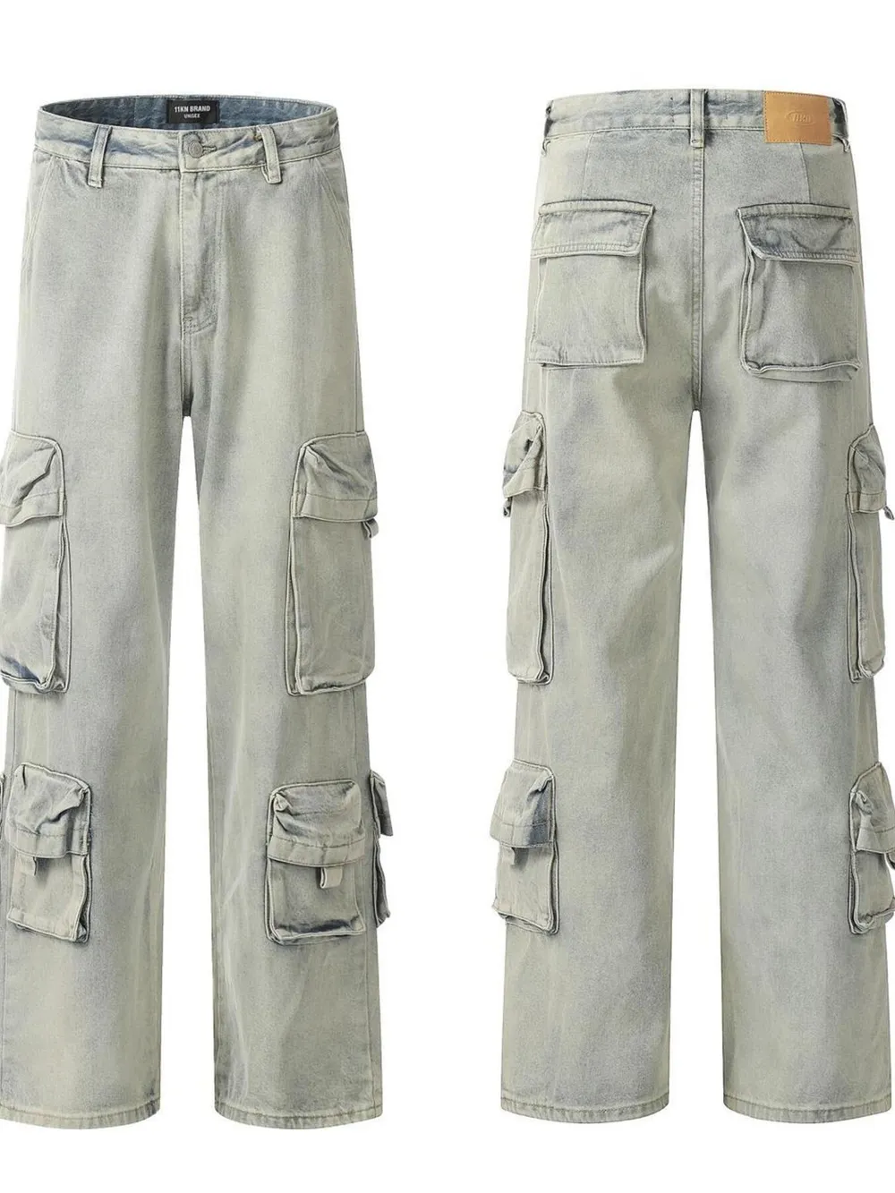 Men's Washed Multi-Pocket Straight Cargo Jeans, image 4