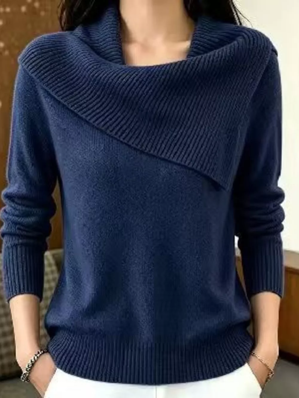 Full Size Asymmetric Ribbed Collar Sweater Plus Size, image 22