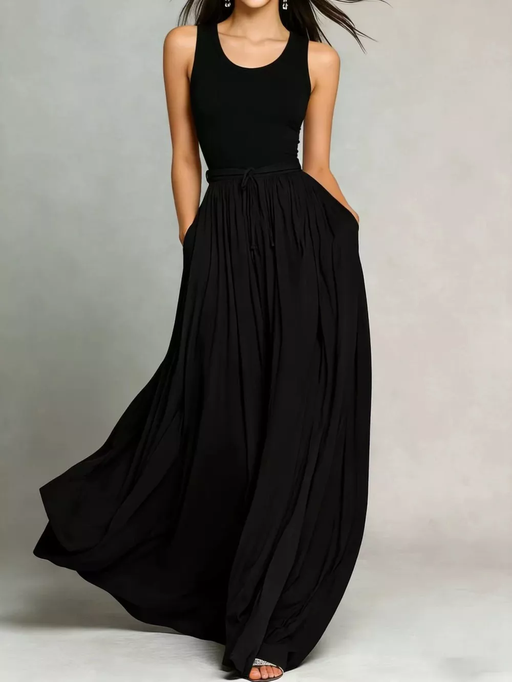 Sleeveless Solid Color Maxi Dress, image 3