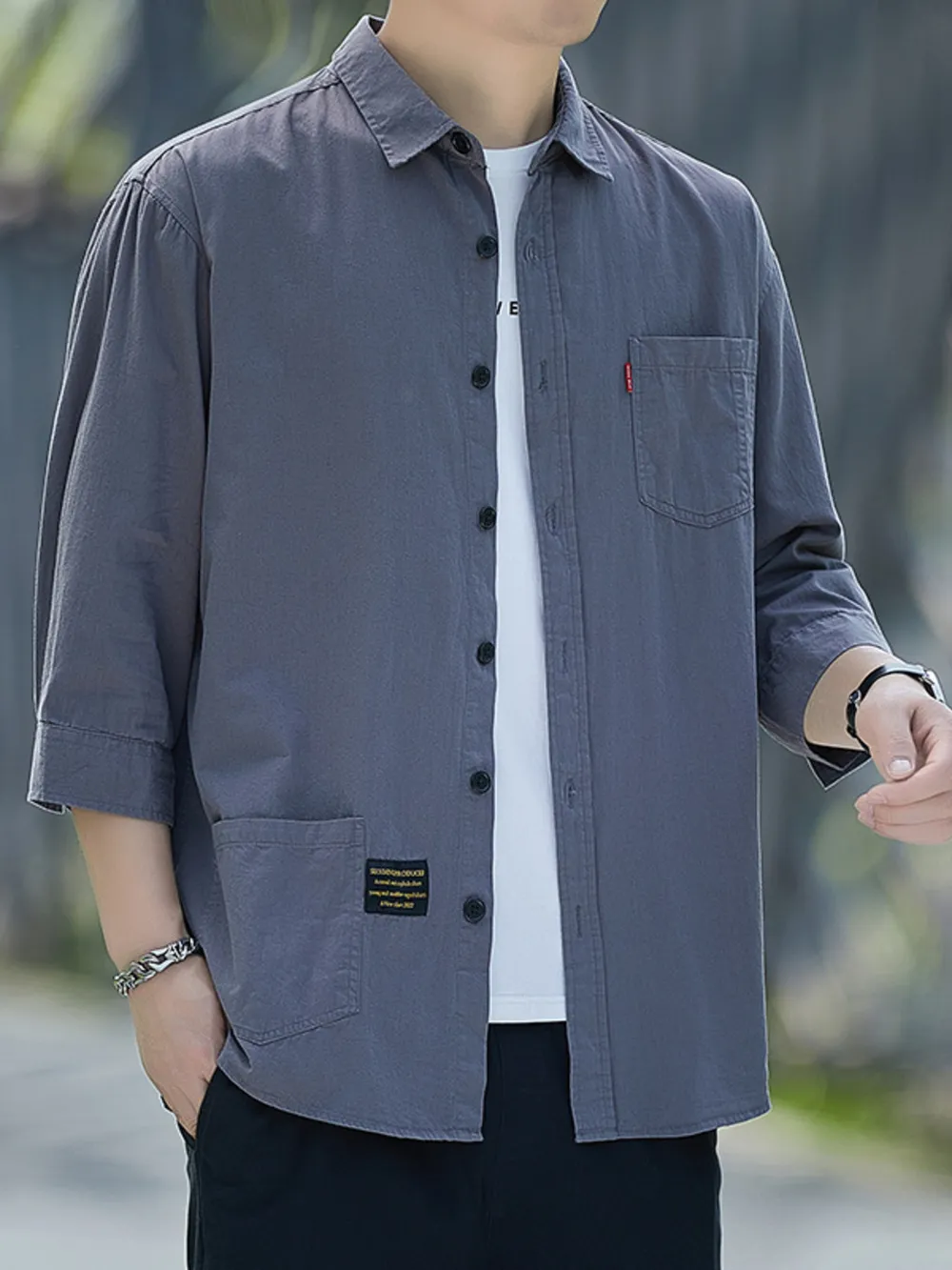 Men's Plus Size Button Up 3/4 Sleeve Shirt, image 4