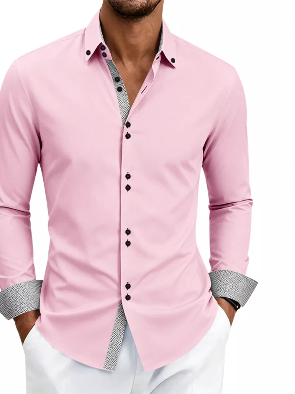 Men's Full Size Slim Fit Contrast Trim Shirt Plus Size, image 13