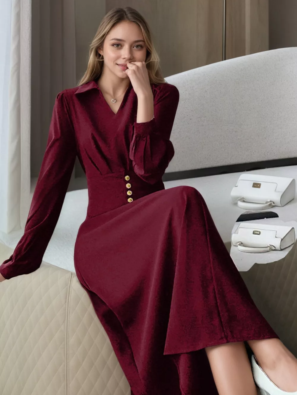 Johnny Collar Long Sleeve Dress