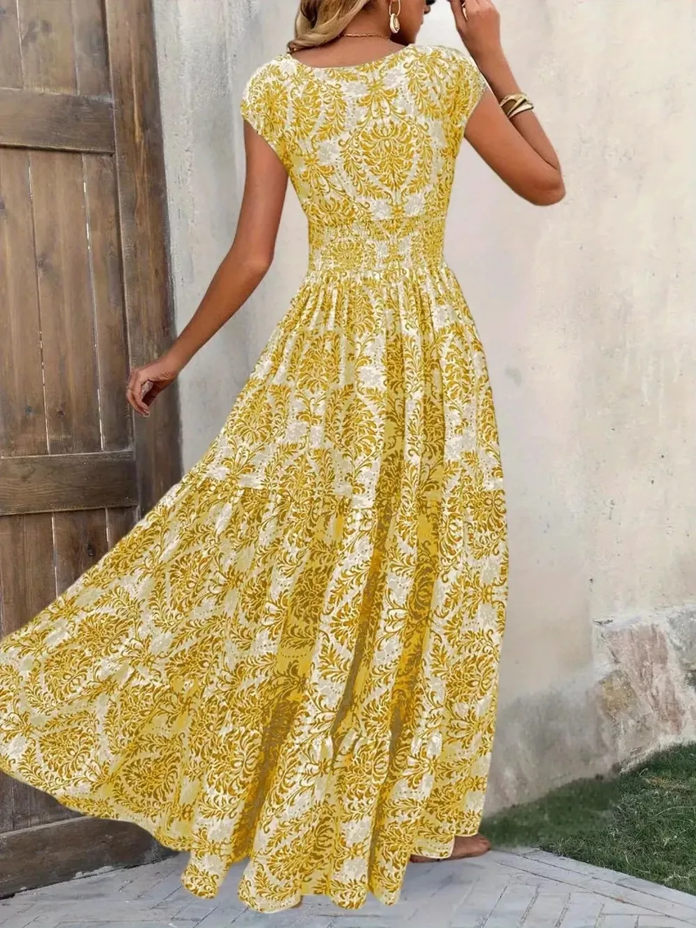 Printed Cap Sleeve Maxi Dress, image 16