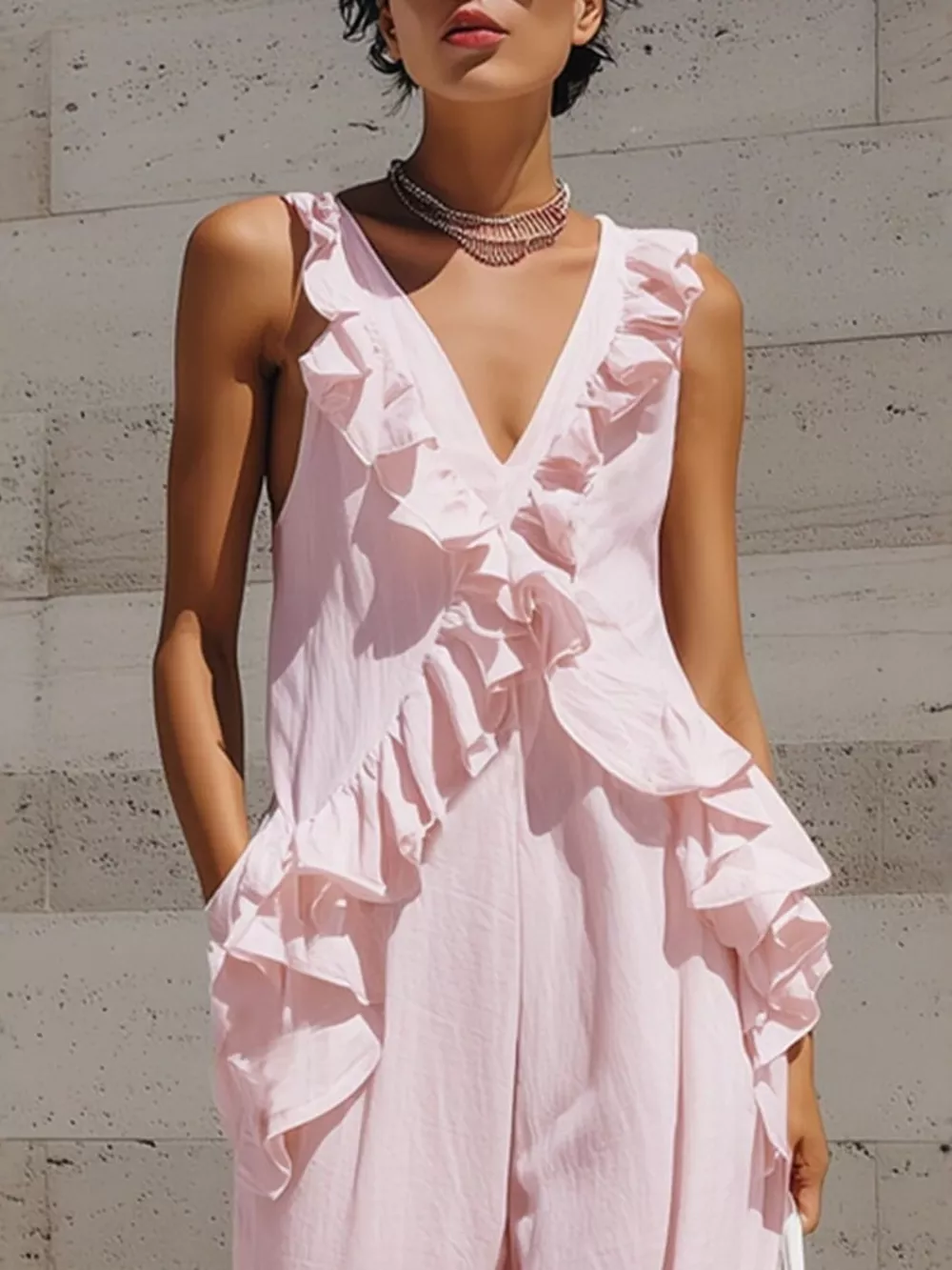 Ruffled V-Neck Sleeveless Jumpsuit, image 2