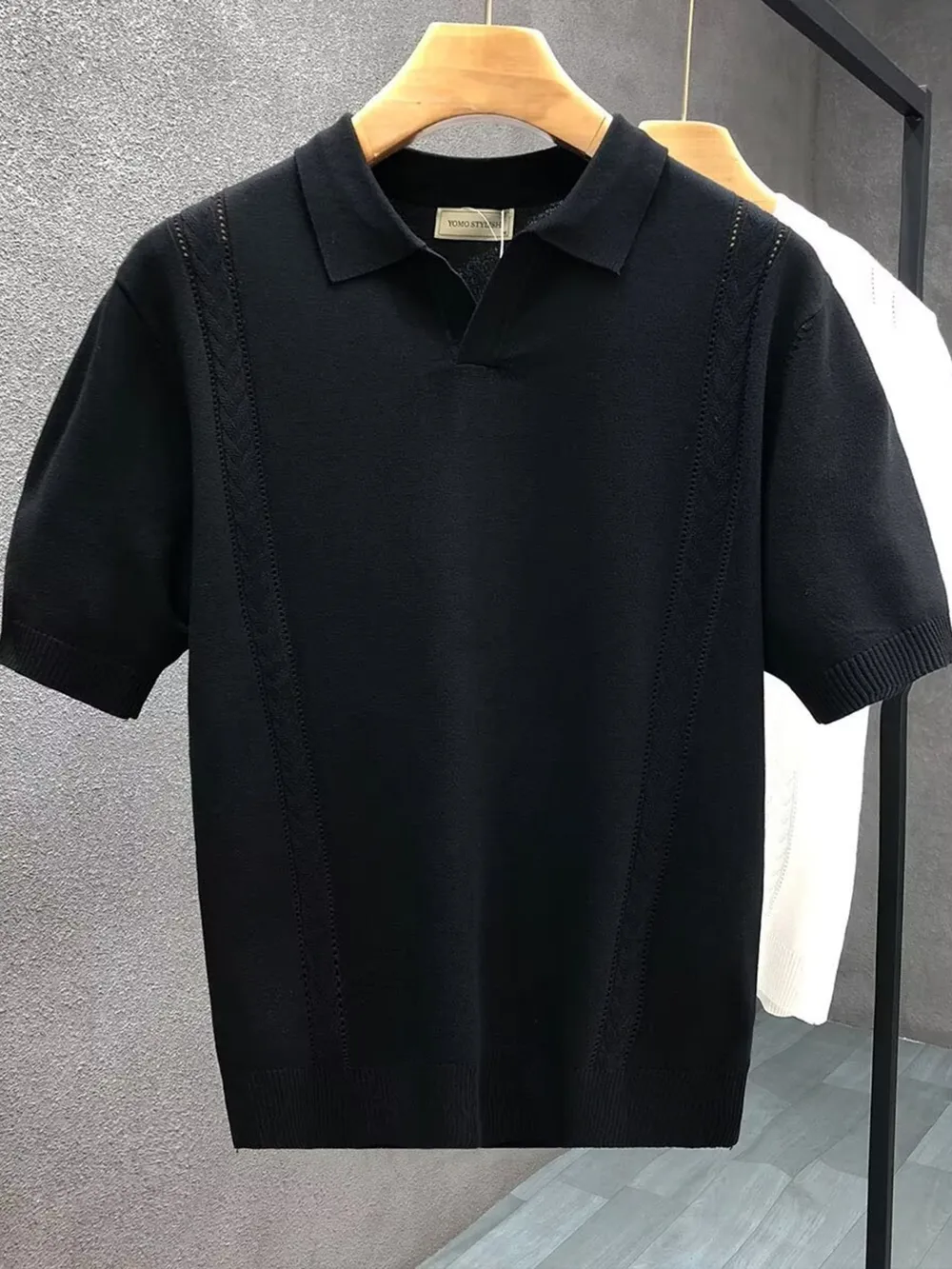 Men's Full Size Eyelet Detail Short Sleeve Polo Plus Size