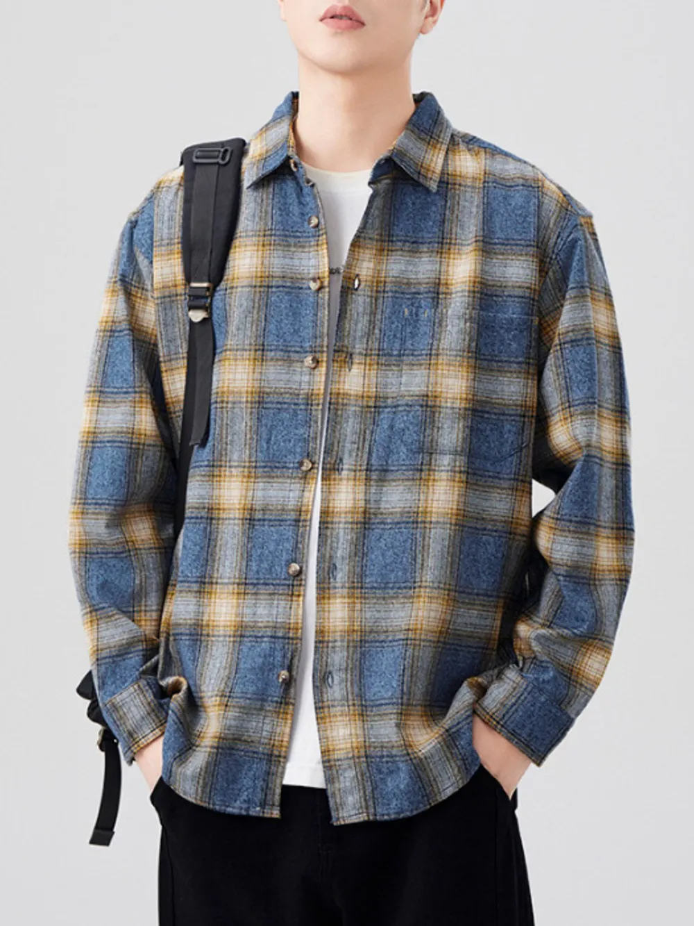 Men's Plus Size Plaid Button Up Long Sleeve Shirt