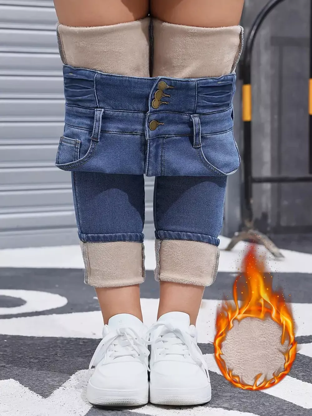 High-Waisted Slim Fit Fleece-Lined Jeans, image 8