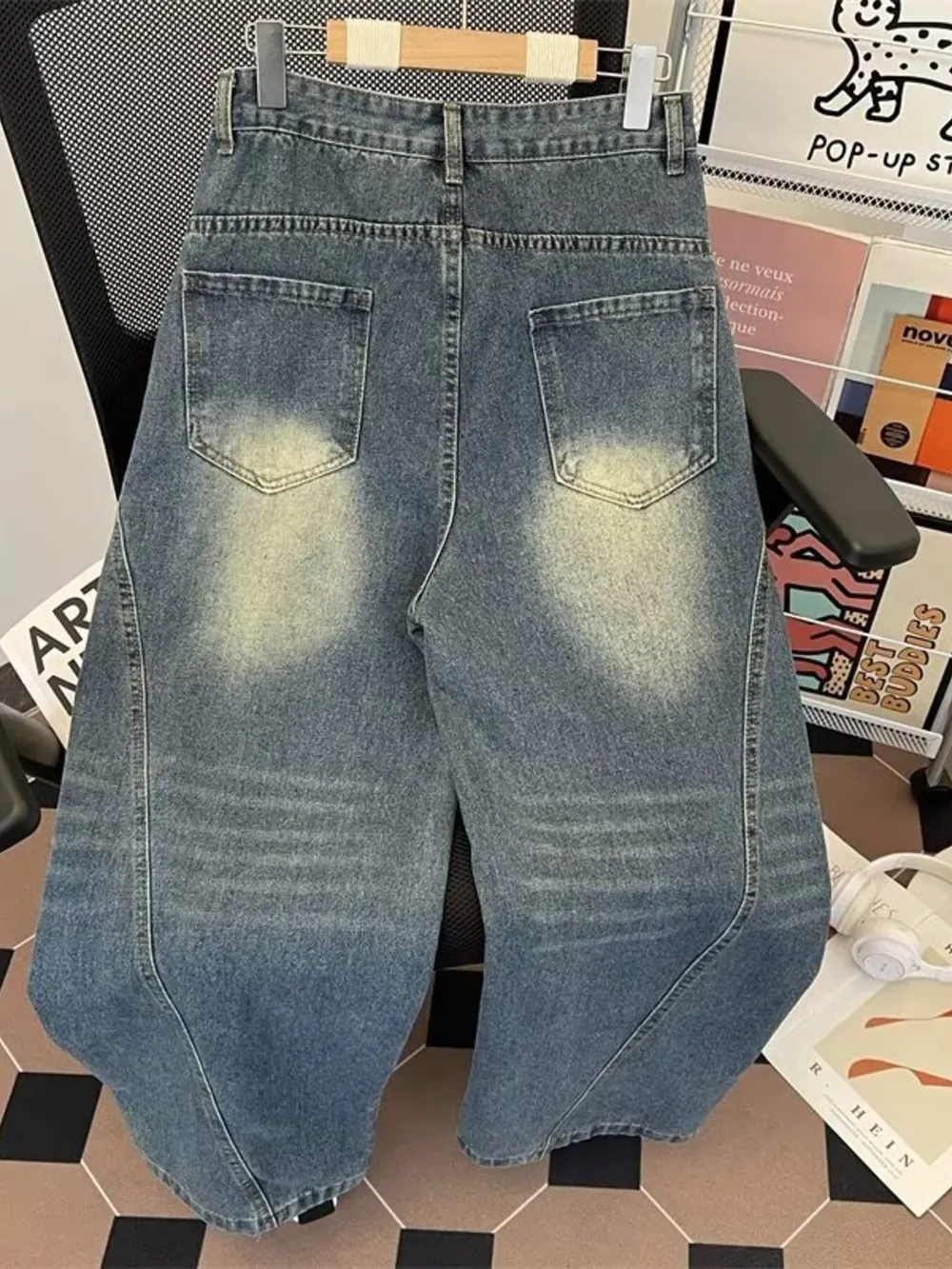 Men's Plus Size Vintage Wash Wide Leg Jeans, image 6