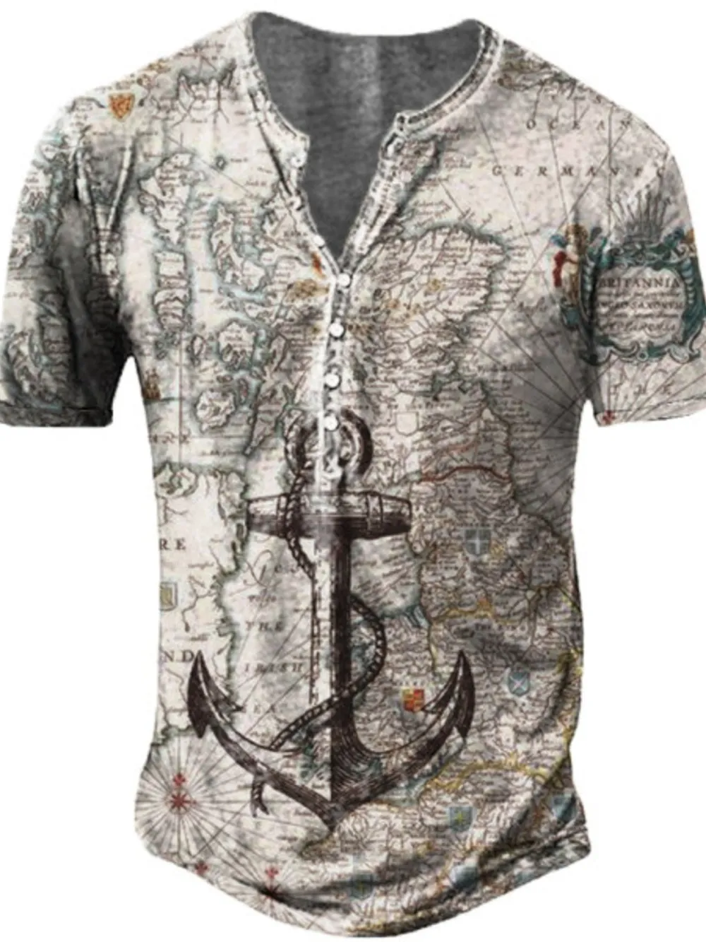 Men's Full Size Button Detail Short Sleeve T-Shirt Plus Size, image 6