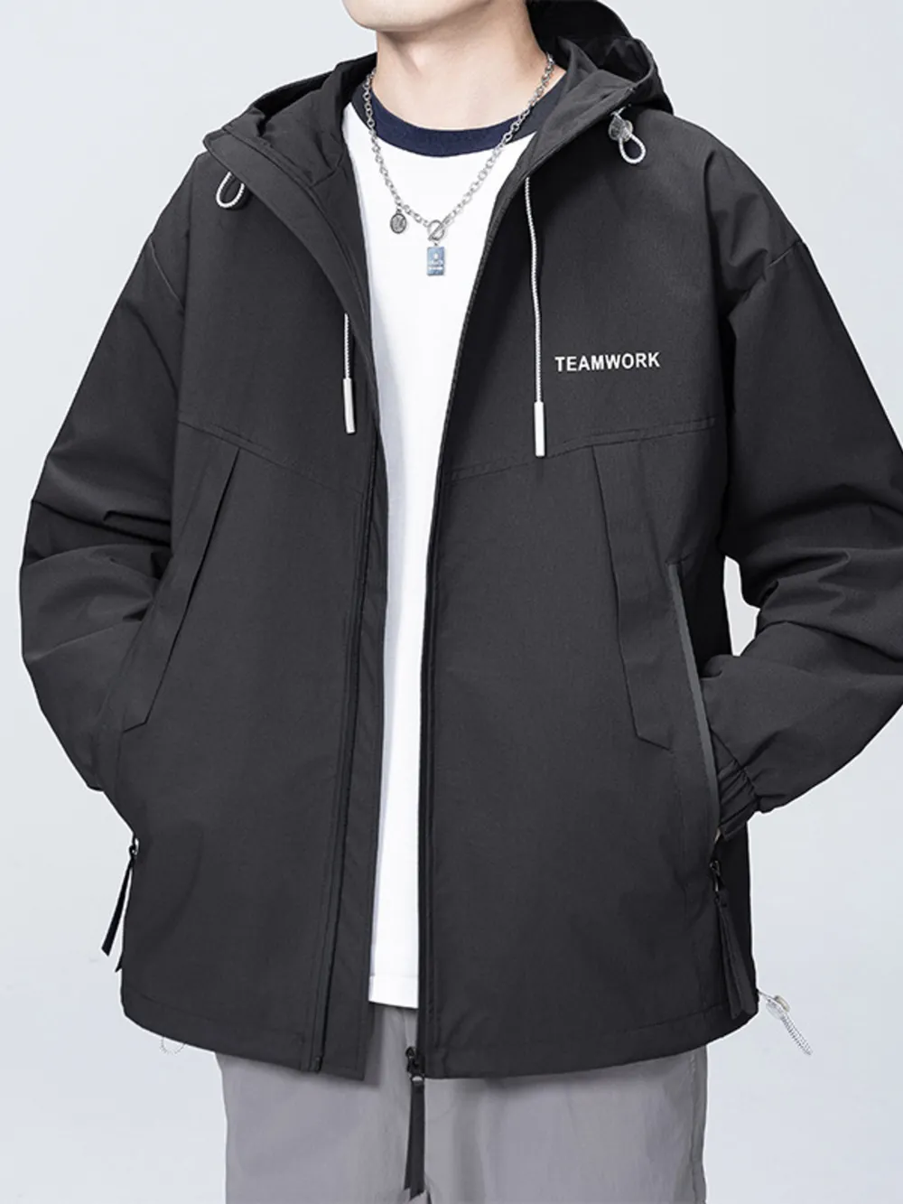 Men's Full Size Contrast Zip Up Long Sleeve Jacket Plus Size
