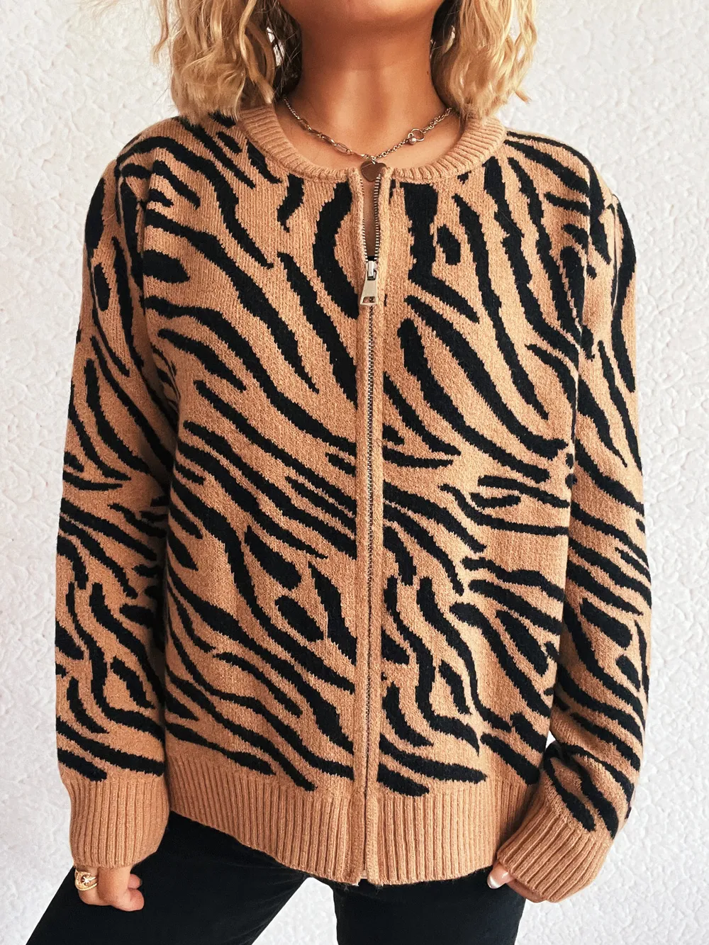 Zebra Print Zip Up Cardigan, image 18
