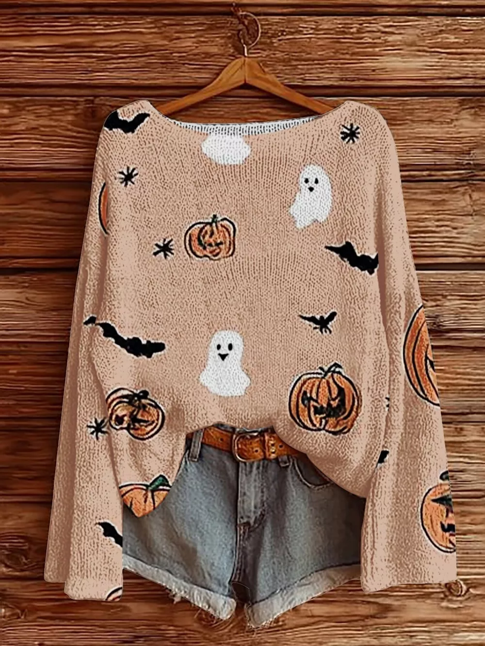 Full Size Halloween Graphic Boat Neck Sweater Plus Size, image 2