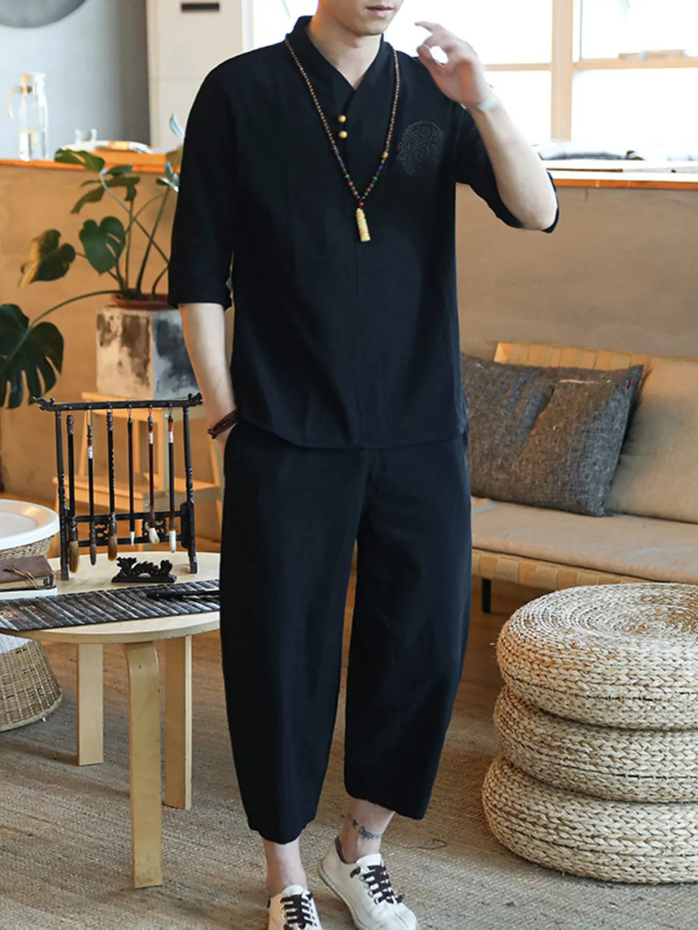 Men's Plus Size 3/4 Sleeve Top and Pants Set, image 4