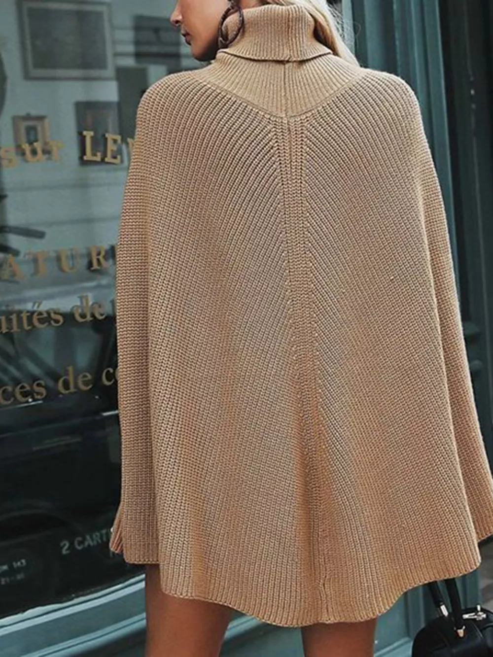 Turtleneck Oversized Poncho Sweater, image 5